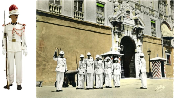 Photo 7 : Carabinier en tenue d’été avec plumet, à partir de 1935. Fusil Gras modèle 1874. Photo 7bis : Relève de la garde en tenue d’été dans les années 1940.